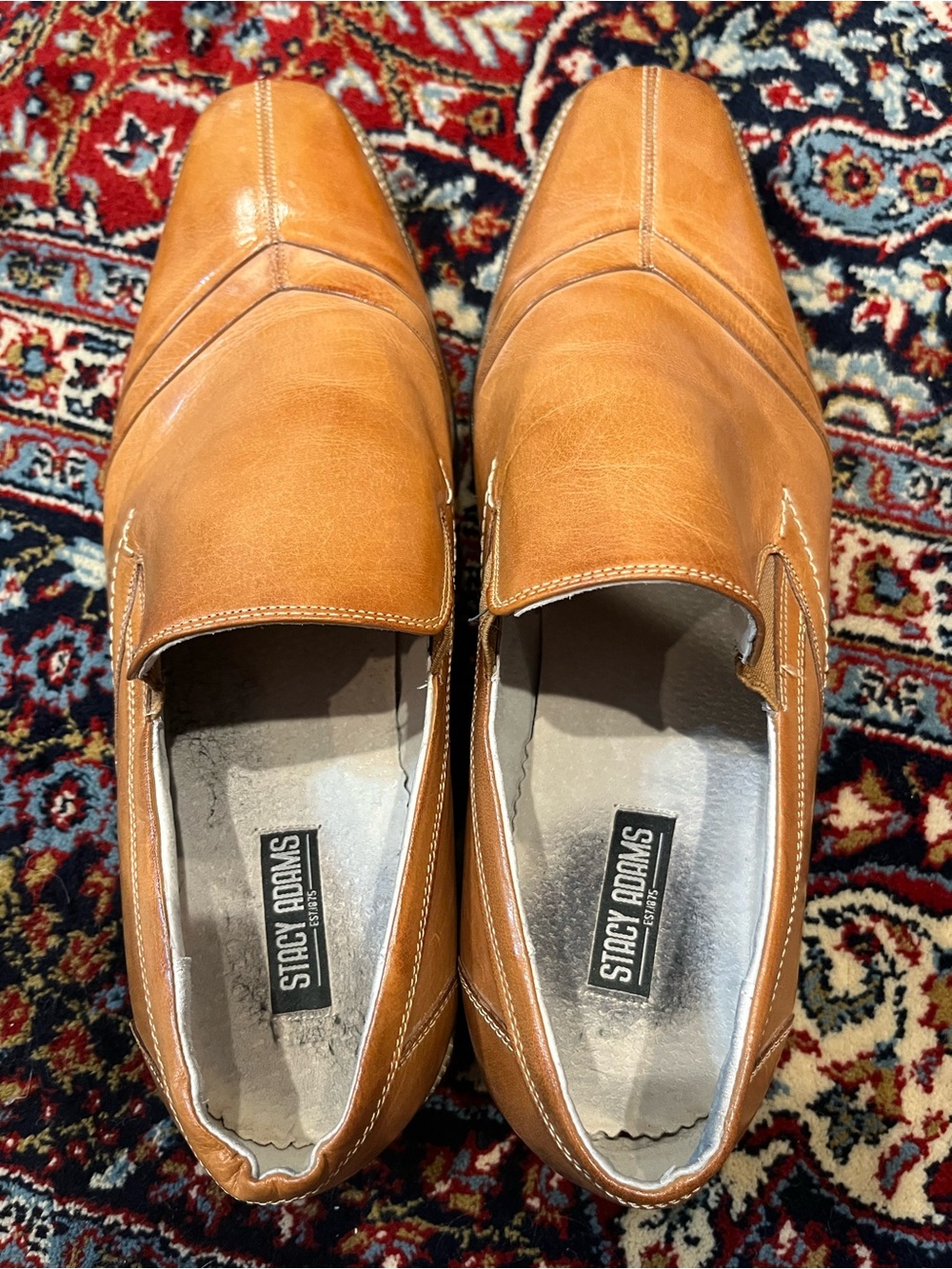 Stacy Adams Men’s 12M Cognac Caramel Leather Square Toe Slip On Dress Shoes